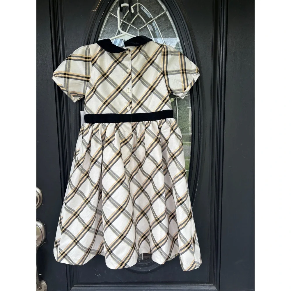 Gymboree Girls Size 7 Winter Wonderland Gold Plaid Velvet Trim Holiday Dress NEW